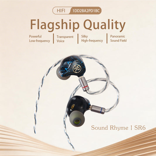 Sound Rhyme SR6 1DD2BA2PD1BC Dynamic Driver Balanced Armature Micro Planar Tablet Bone Conduction Hybrid driver HIFI Earphone